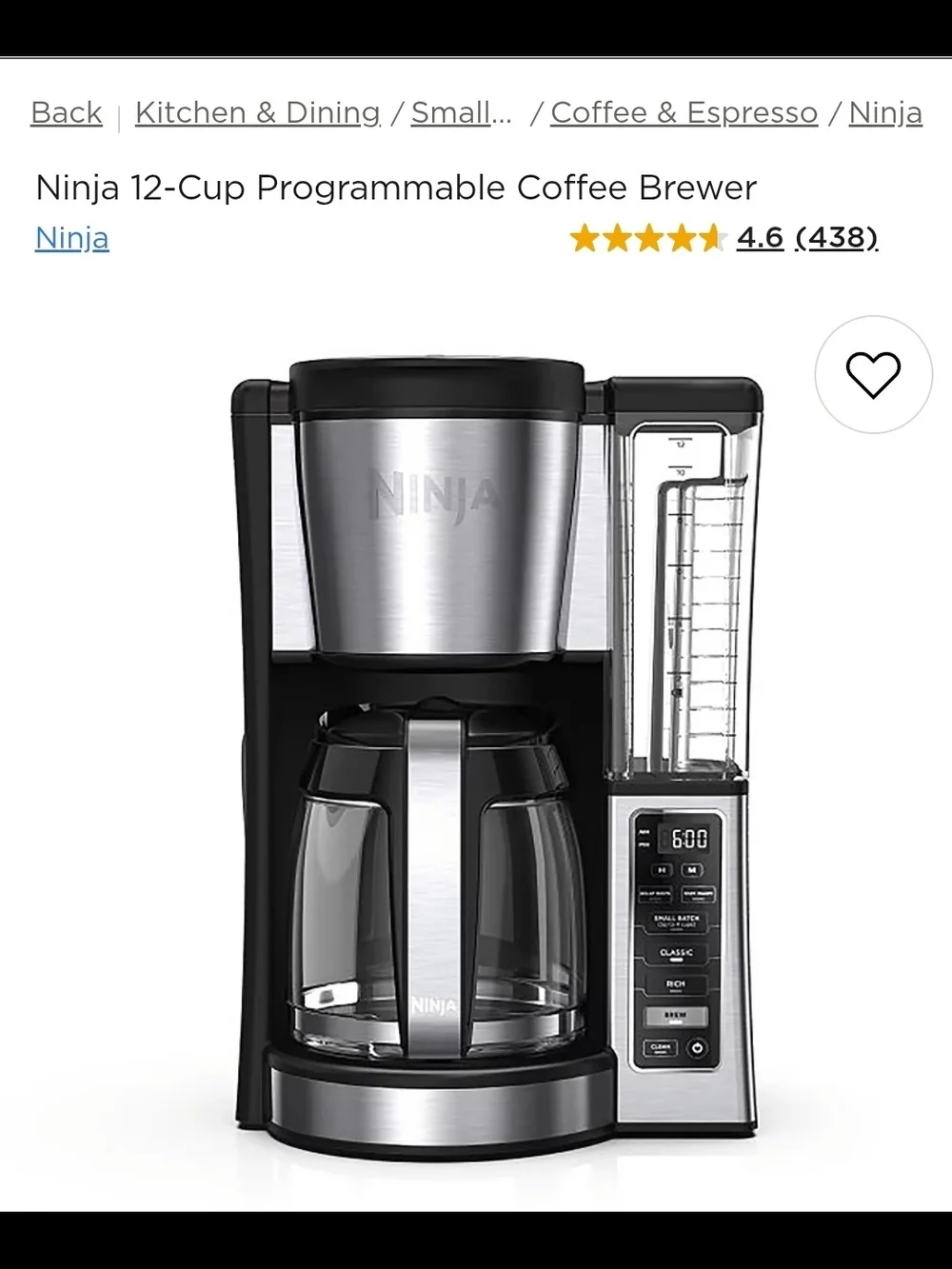 Ninja 12-Cup Programmable Coffee Brewer - Stainless Steel & Black